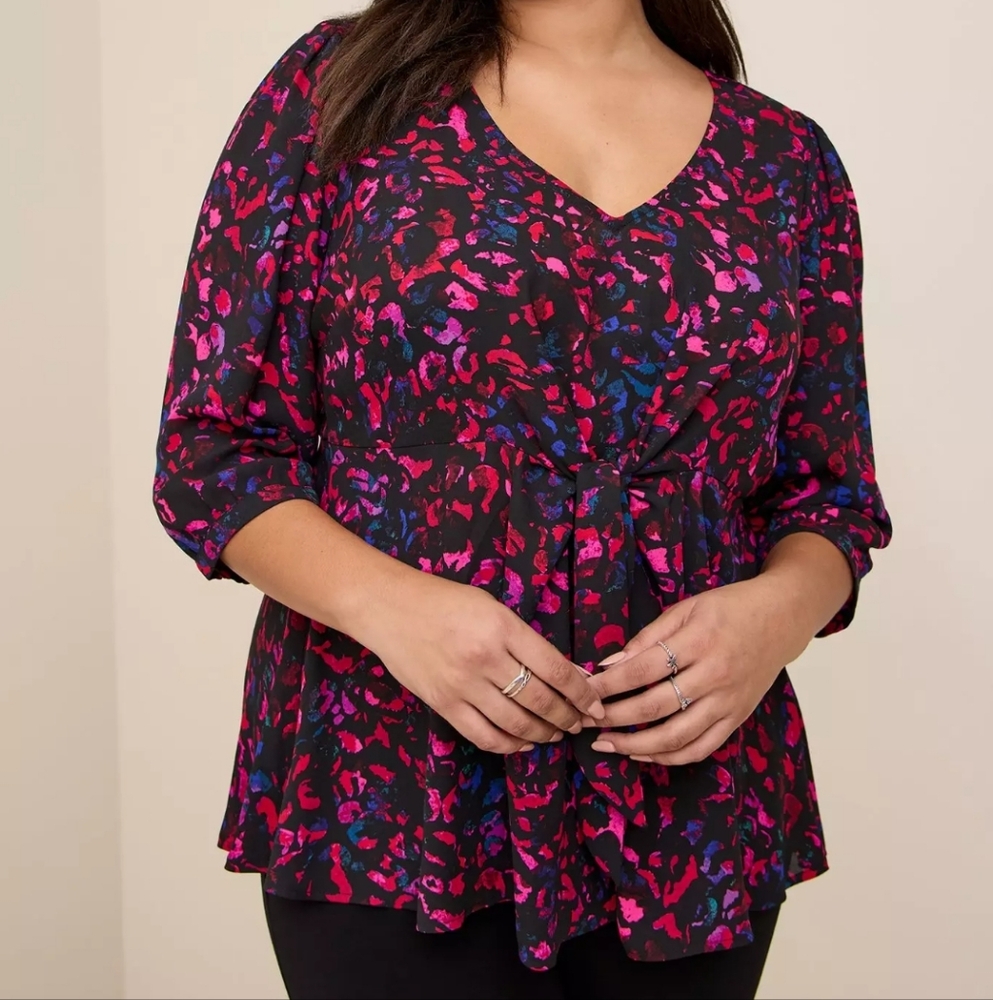 Torrid Georgette Boho Stylish Women's Top in Pink and Blue Blouse